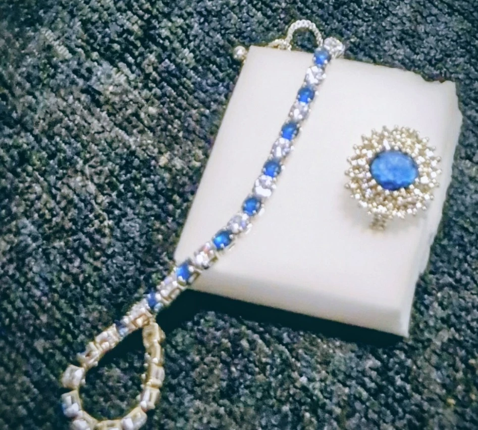 Blue and Clear Gemstone Bracelet and Ring Set