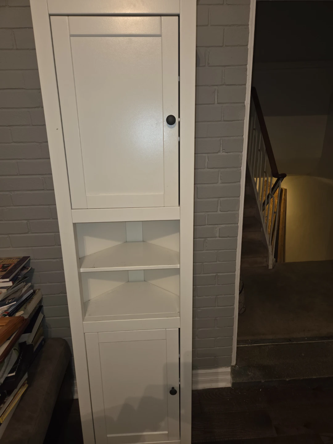 White Corner Storage Cabinet with Shelves