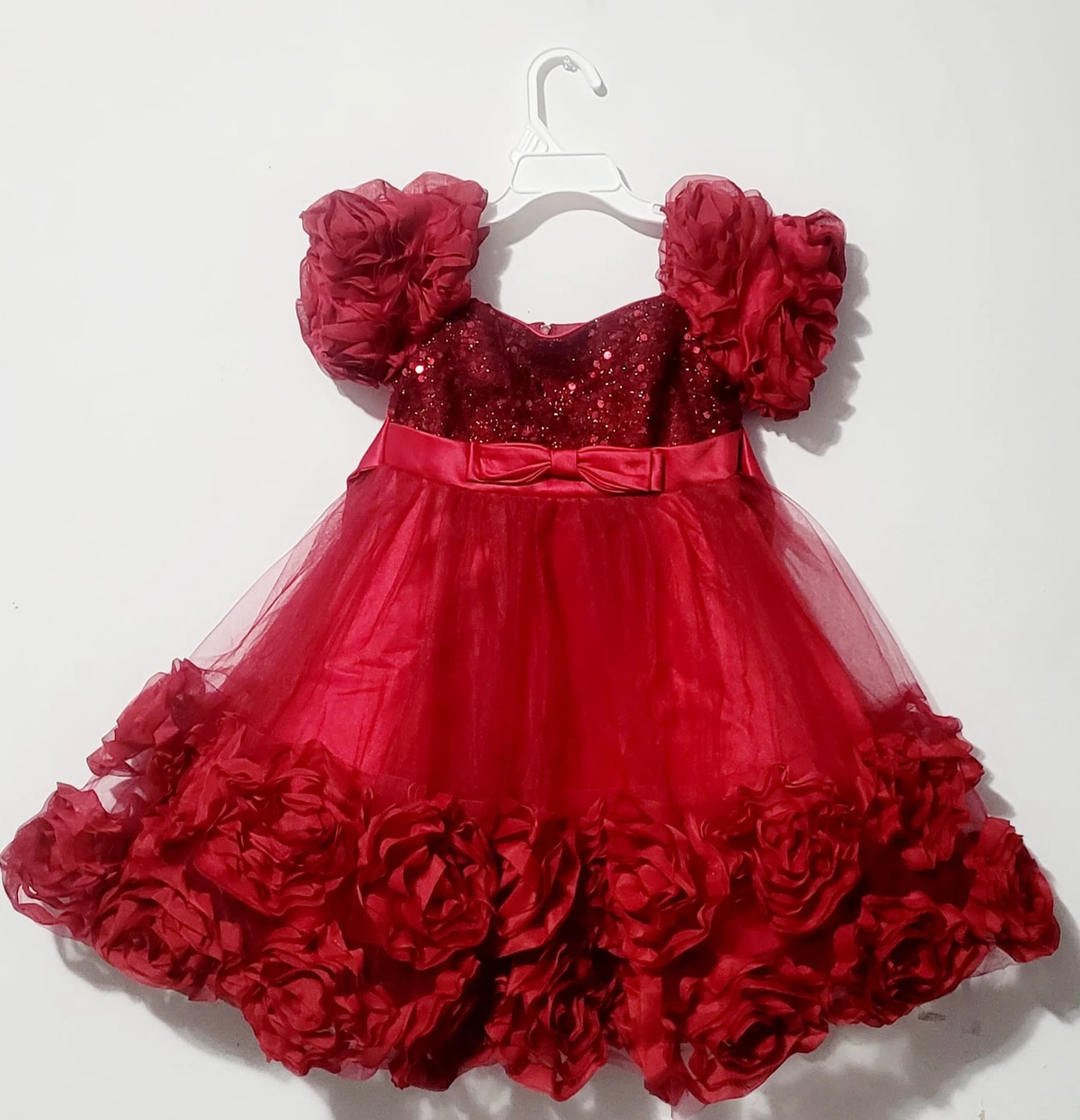 Girls Red Sequin Tulle Dress with Rose Skirt - photo 3