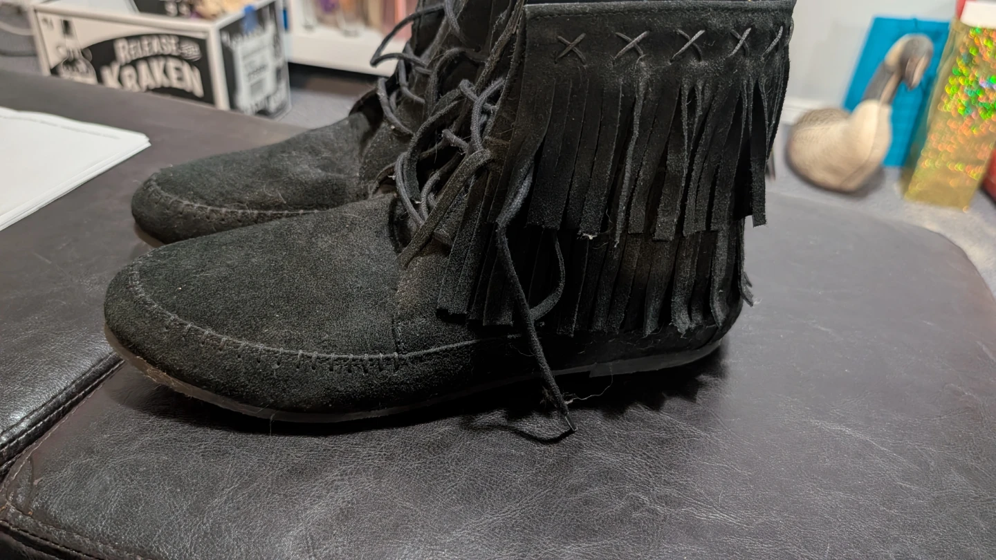 Black Suede Fringe Moccasin style Boots