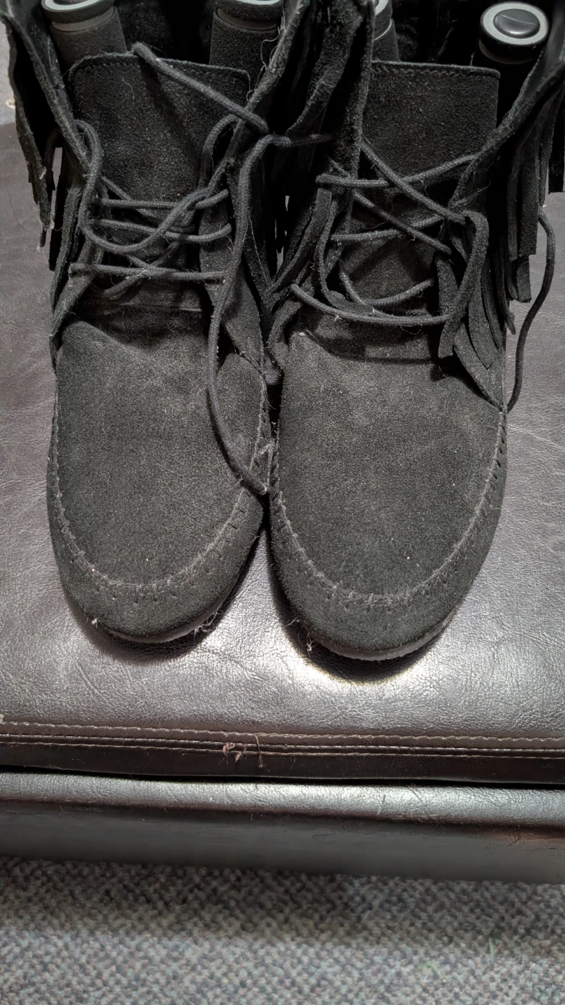 Black Suede Fringe Moccasin style Boots - photo 3
