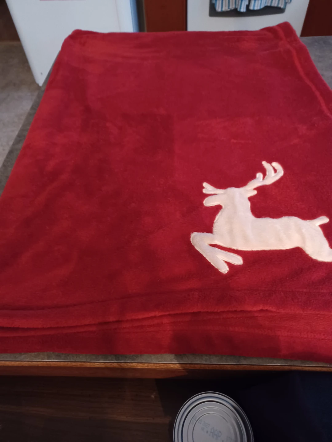 Red Fleece Blanket with Reindeer Design