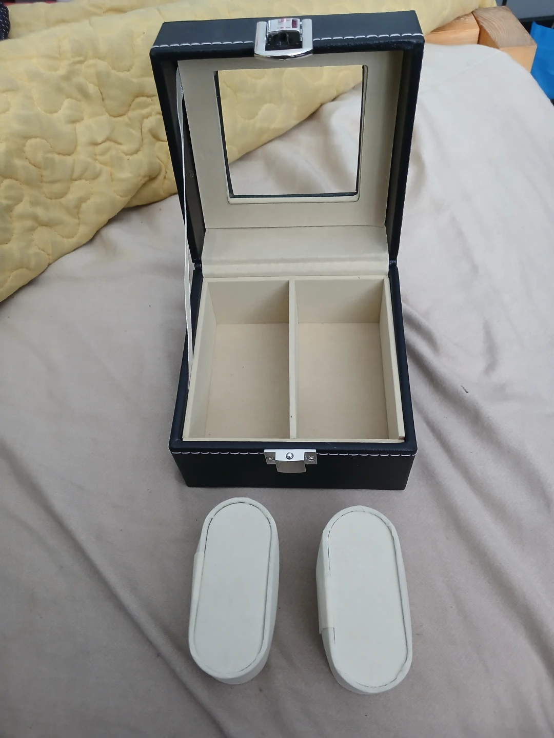 Black Faux Leather 2-Slot Watch Box with Clear Lid - photo 5