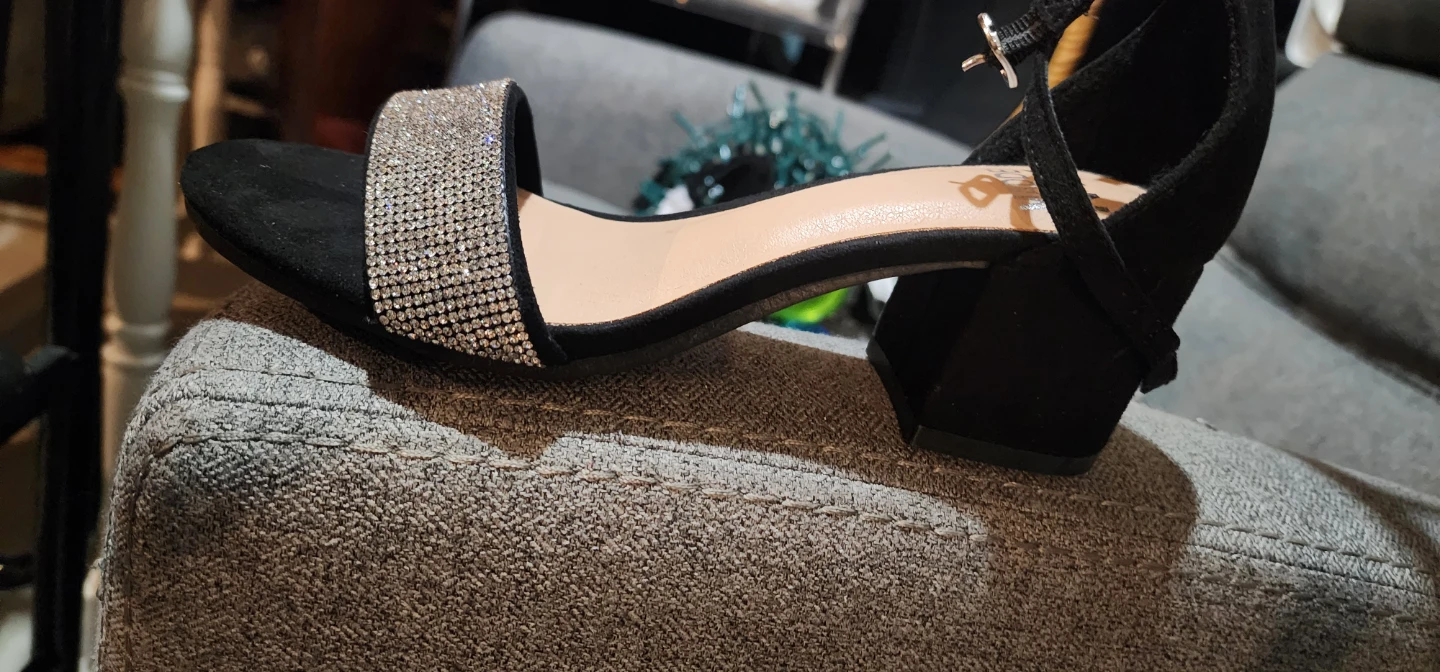 Madden NYC Black Sparkle Block Heel Sandals