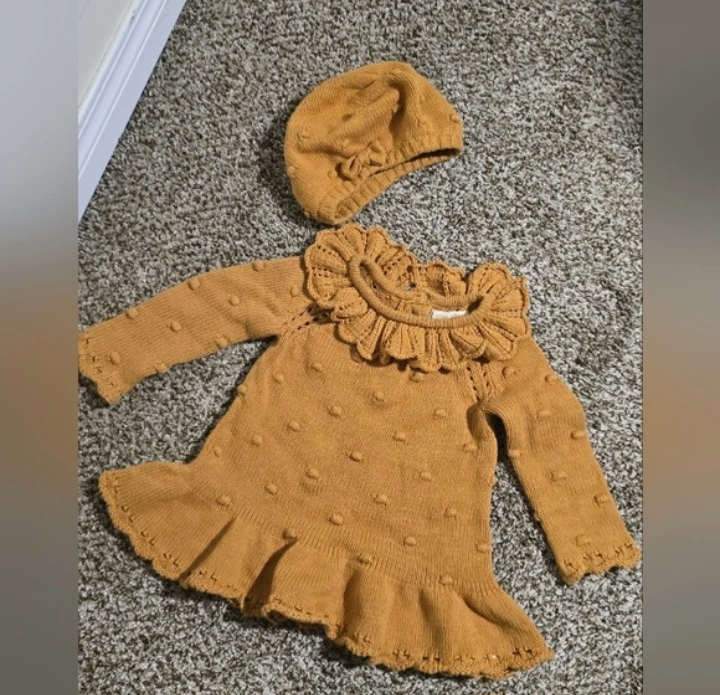 Baby Girl Knit Dress and Hat Set