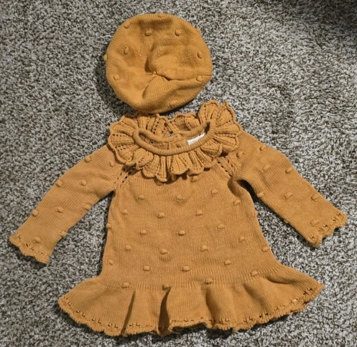 Baby Girl Knit Dress and Hat Set - photo 2
