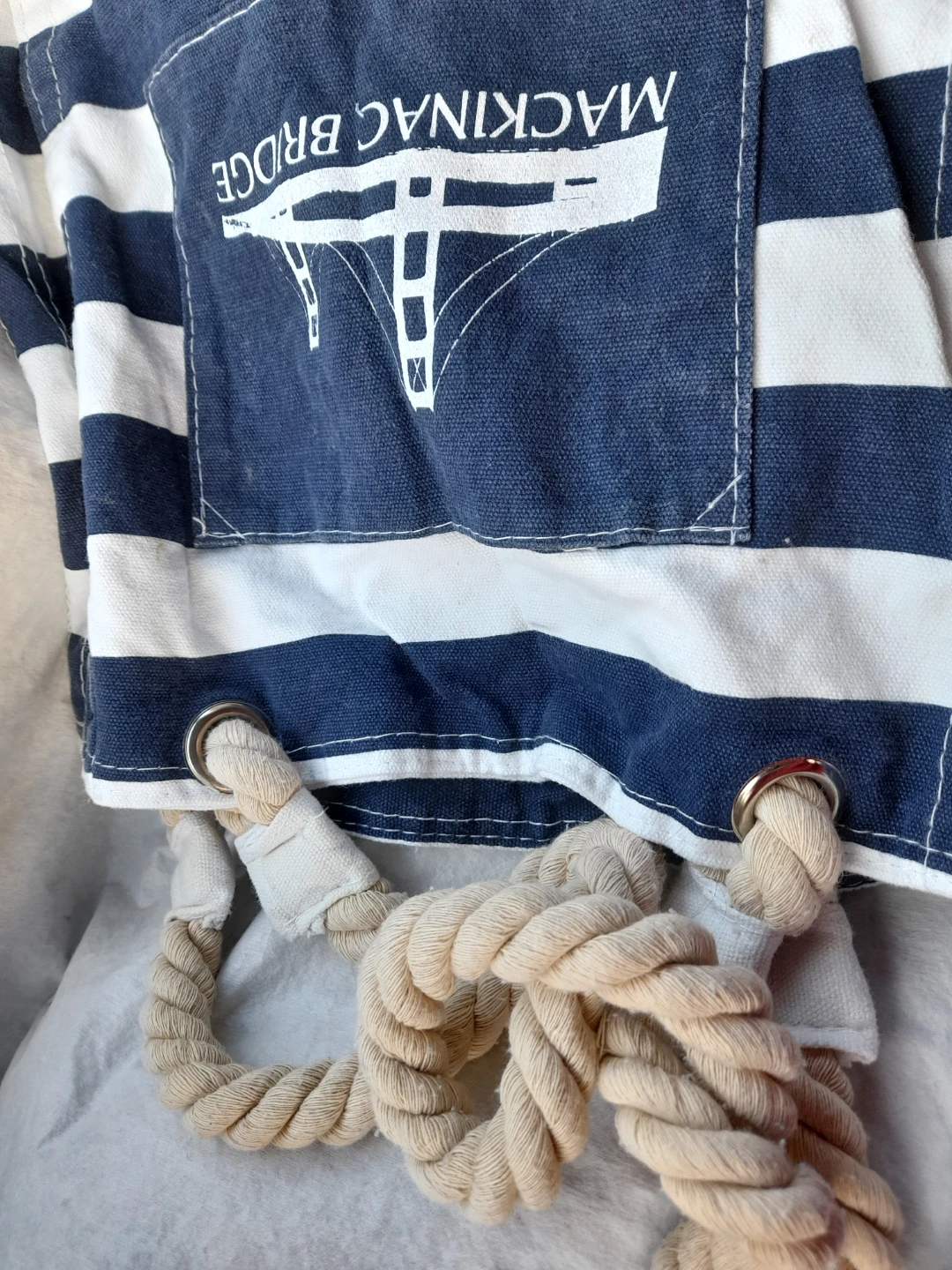 Striped Tote Bag with Mackinac Bridge Graphic - photo 2