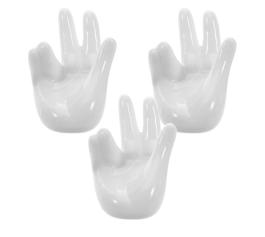 Brand New 6 White Ceramic Egg Cup Holder Hand Shape Stand - photo 2