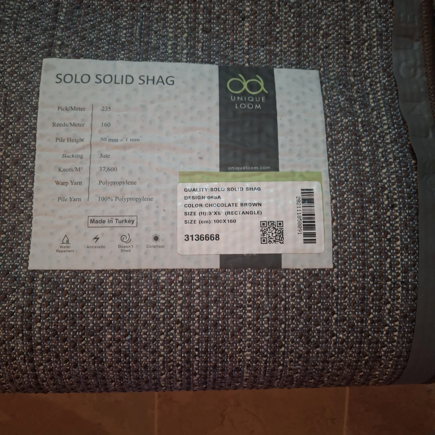 Unique Loom Solo Solid Shag Rug - 100x160cm Chocolate Brown - photo 2