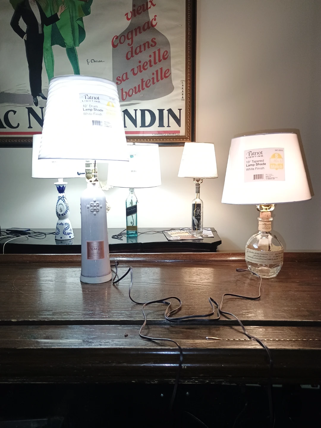 Hand made lamps with liquor bottles