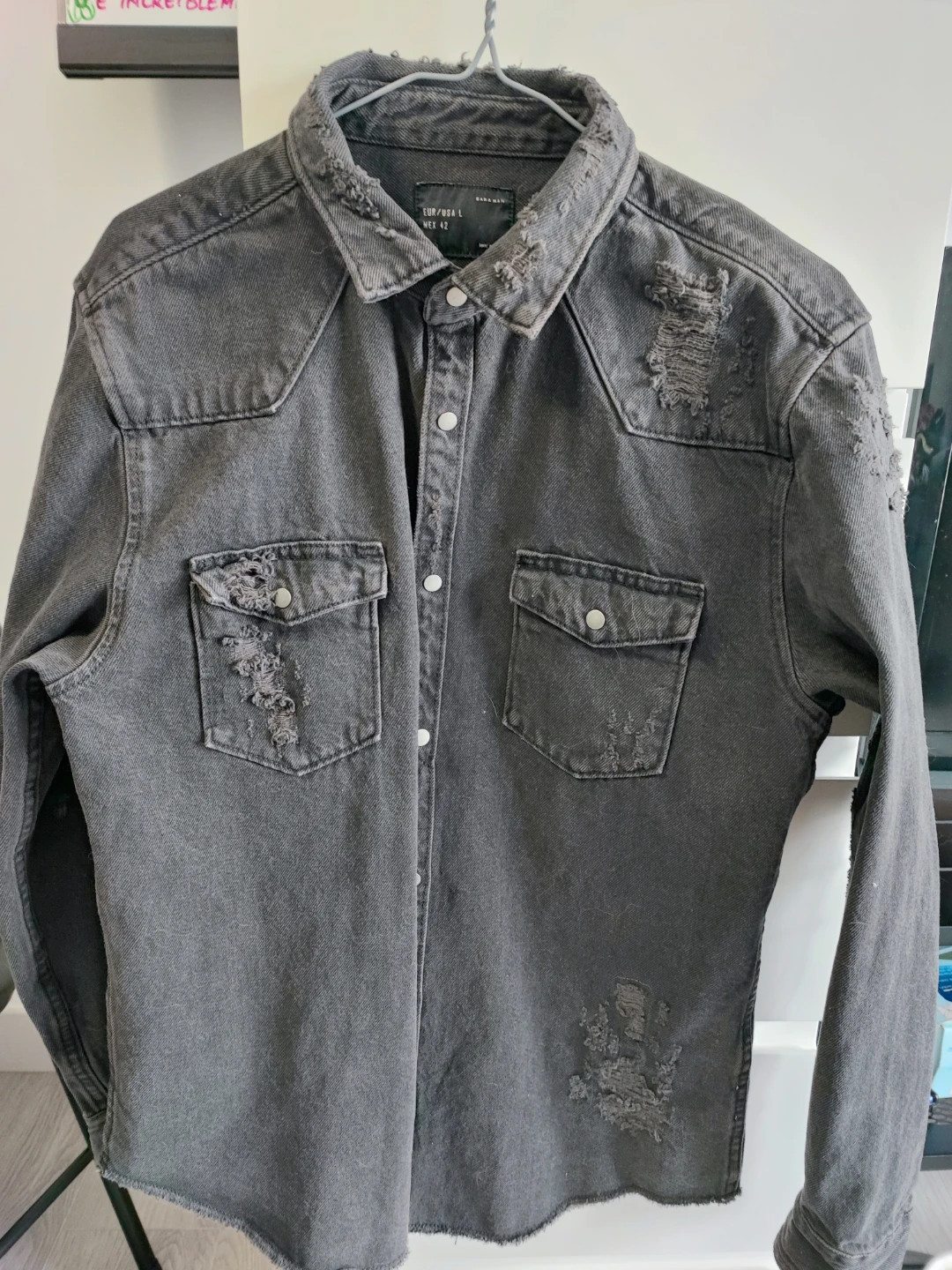 ZARA Distressed Denim Shirt - Size L