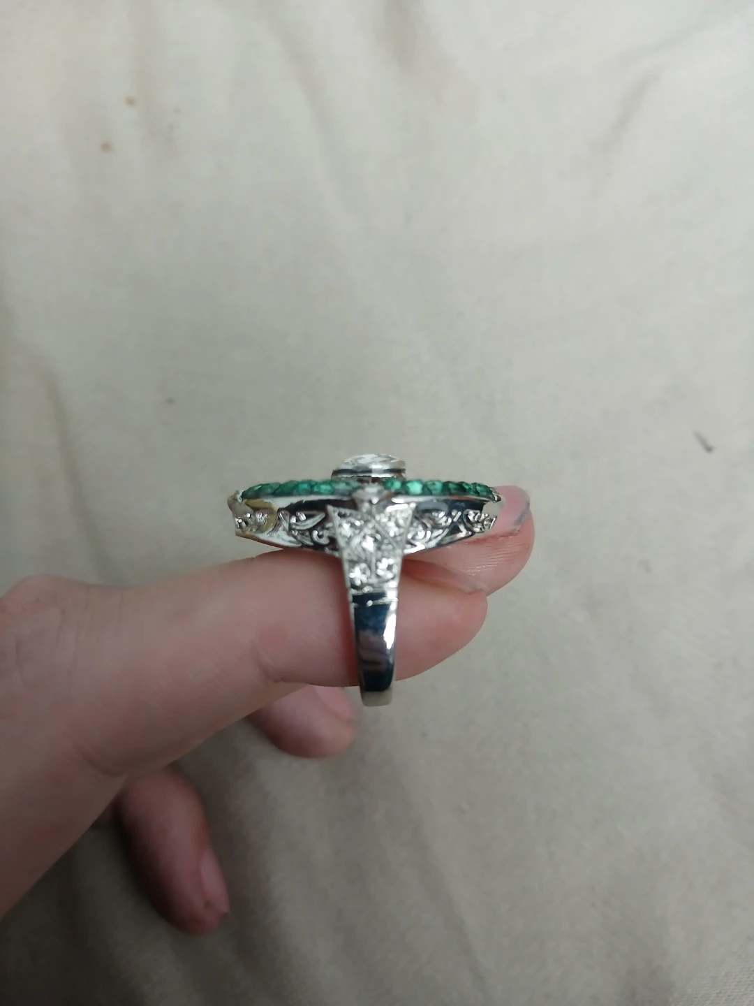 925 Silver Synthetic Emerald And Cubic Zirconia Ring - photo 4
