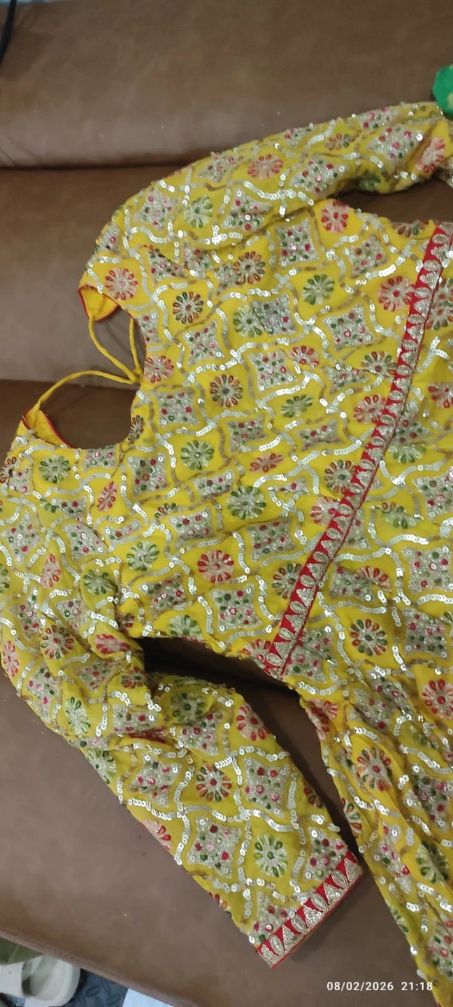 Yellow Sequined Anarkali Suit with stretchable pajami n Dupatta - photo 4
