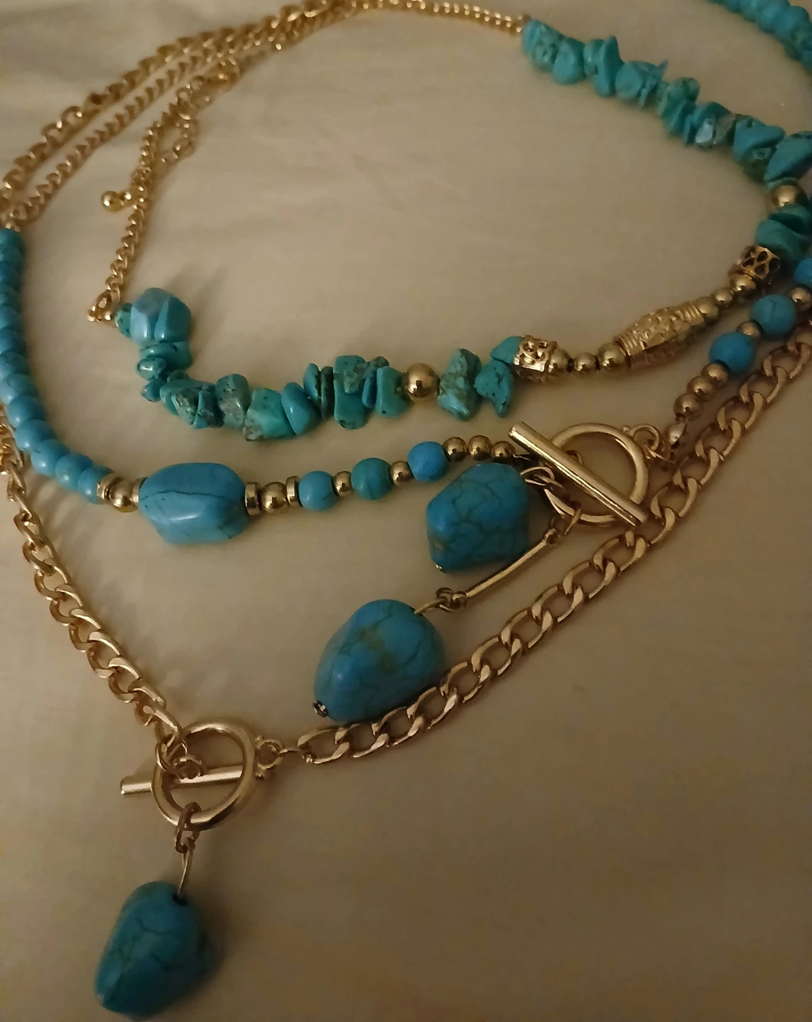 Turquoise and Gold Layered Necklaces