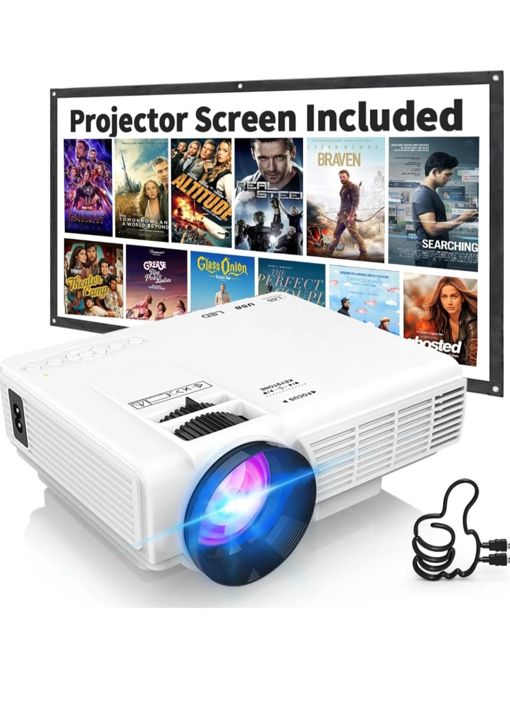 White Portable Projector with 80-inch Screen