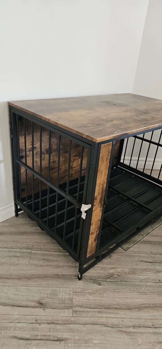 Wooden and Black Metal Dog Crate End Table - photo 2