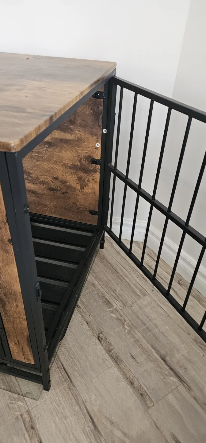 Wooden and Black Metal Dog Crate End Table - photo 3