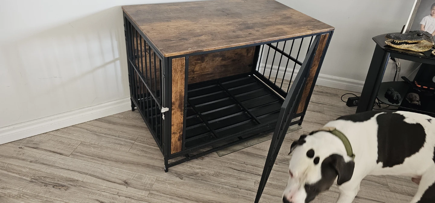 Wooden and Black Metal Dog Crate End Table - photo 4