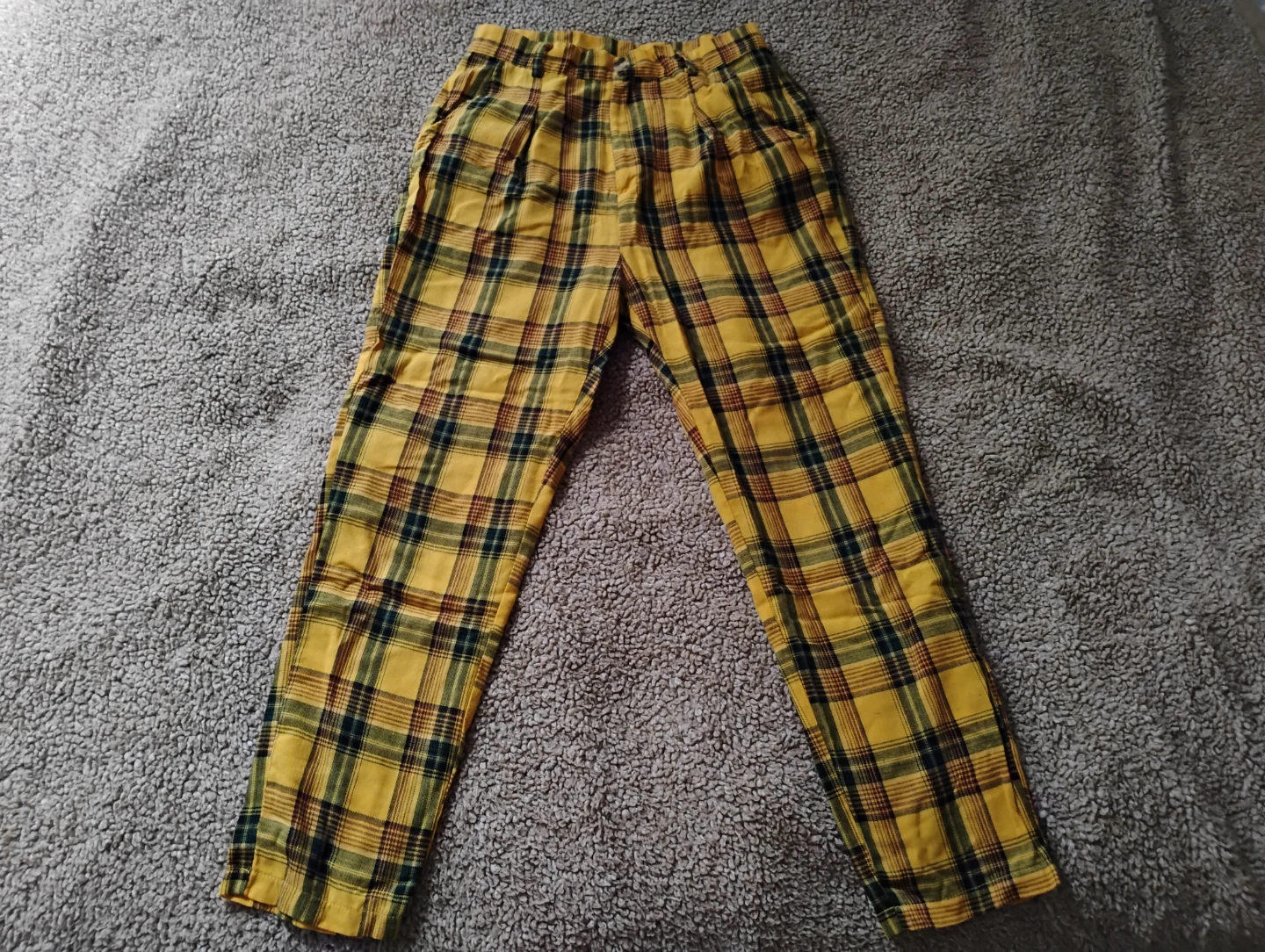 Yellow Plaid High-to-Mid Rise Pants - SHEIN - Small - photo 3