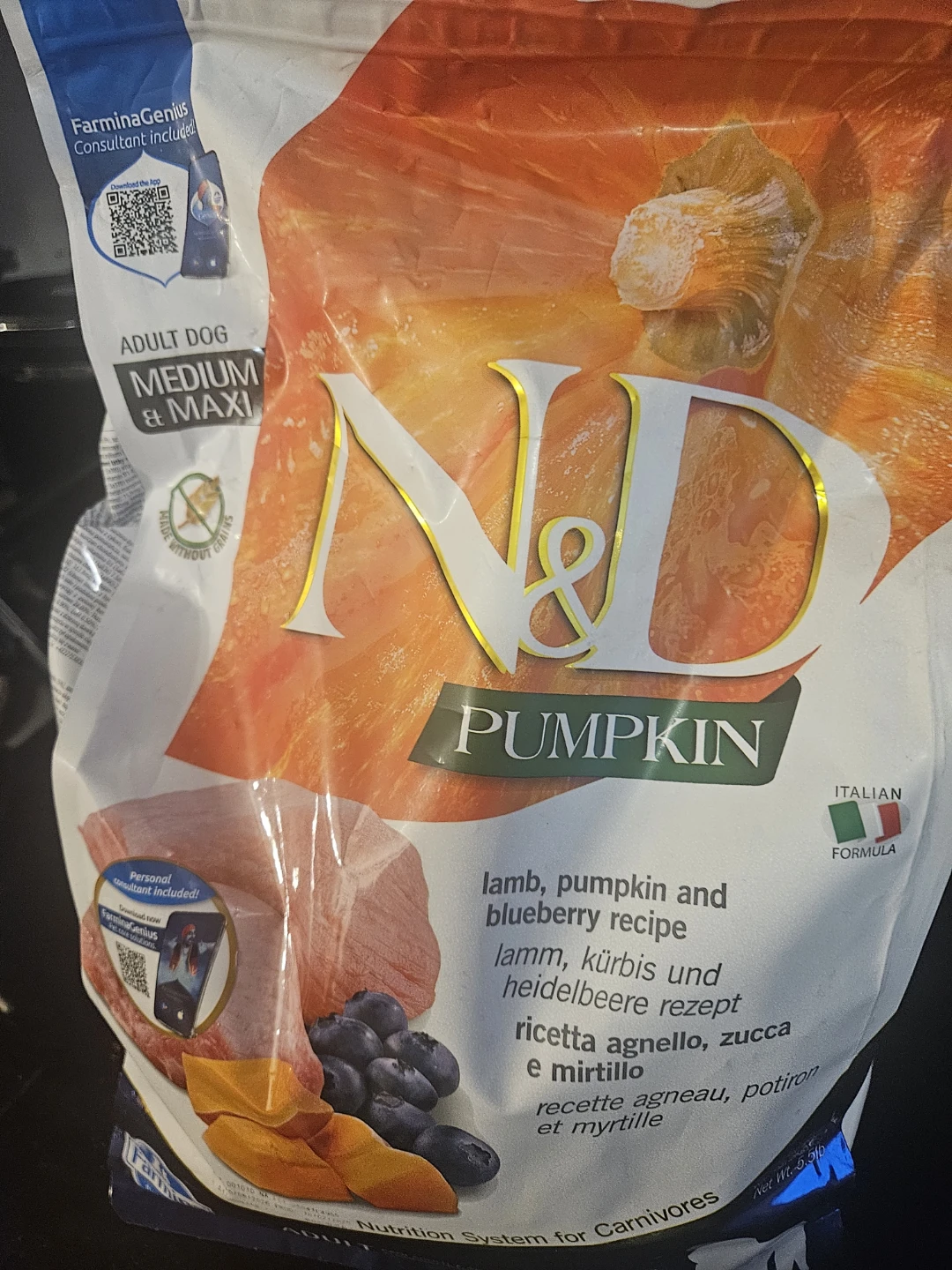 N&D Adult Dog Food - Lamb, Pumpkin & Blueberry - Medium & Maxi
