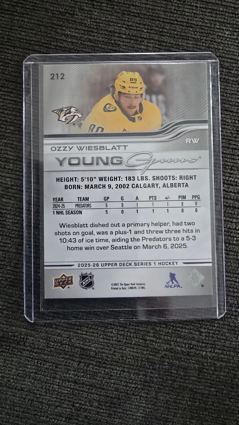 Ozzy Wiesblatt 2025-26 Upper Deck Series 1 Hockey Card - photo 2