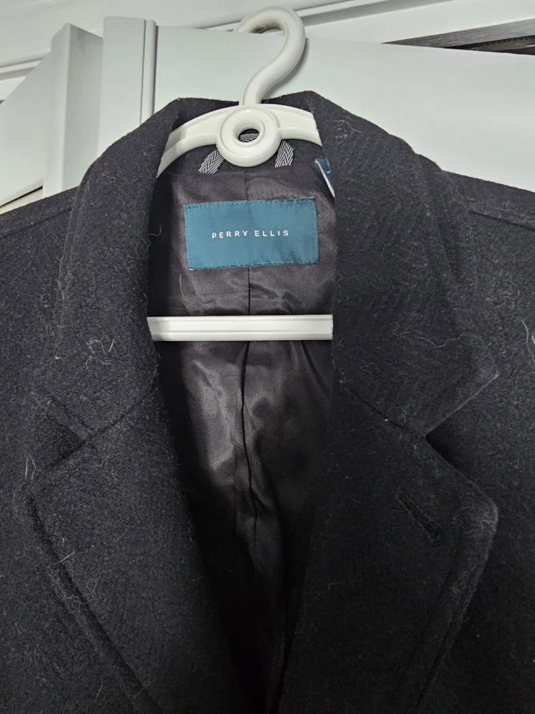 Perry Ellis Black Wool Blend Peacoat