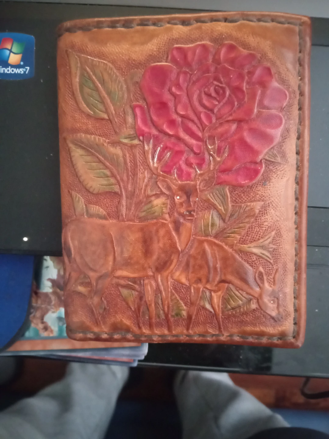 Embossed Leather Bifold Wallet with Deer and Roses - photo 2