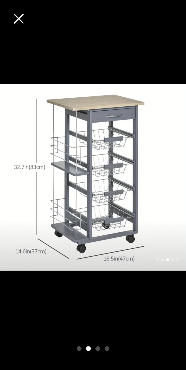 🏆 🏆 Grey Kitchen Cart with Drawer and 4 Baskets