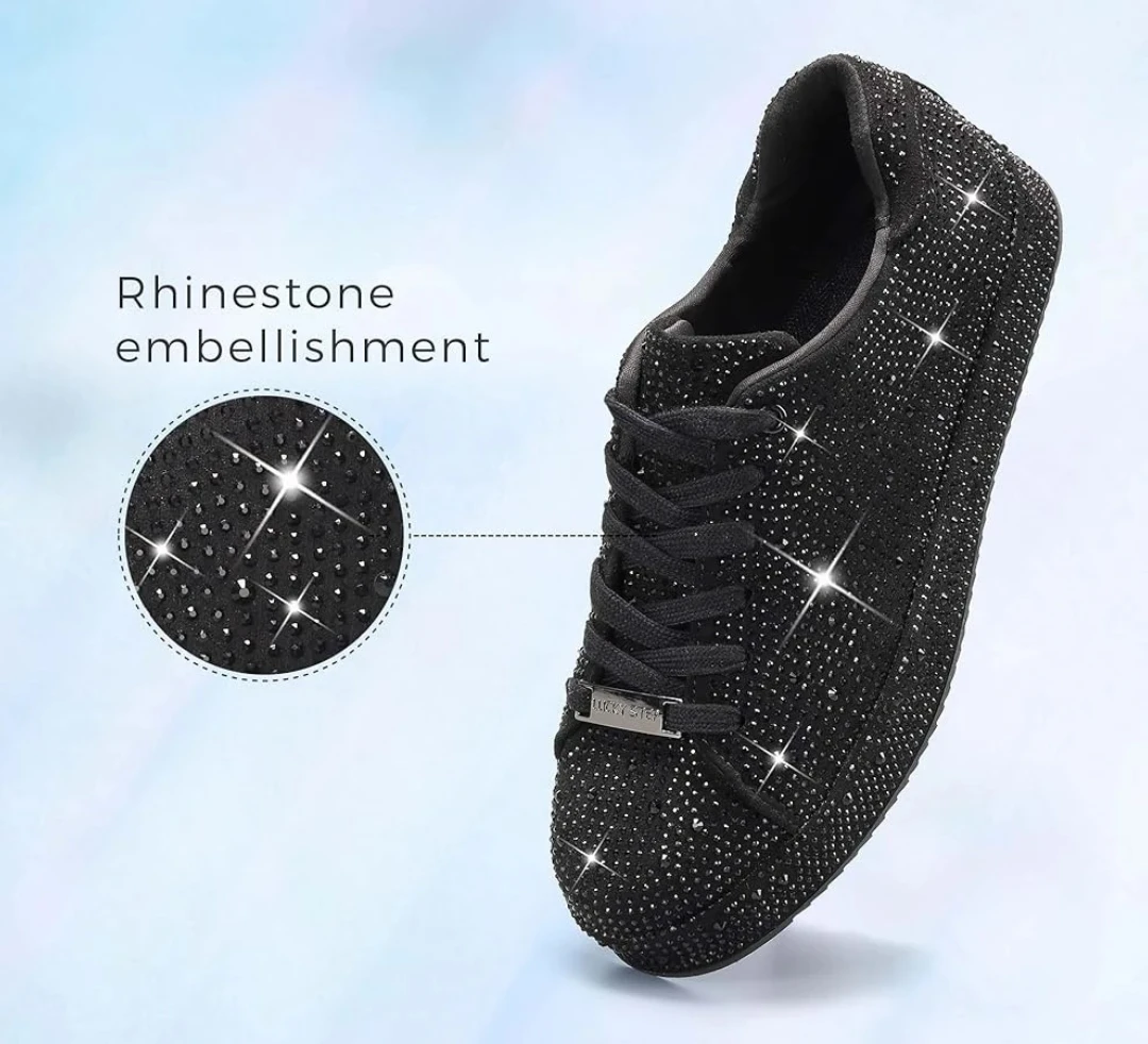 Lucky Step Black Rhinestone Embellished Sneakers