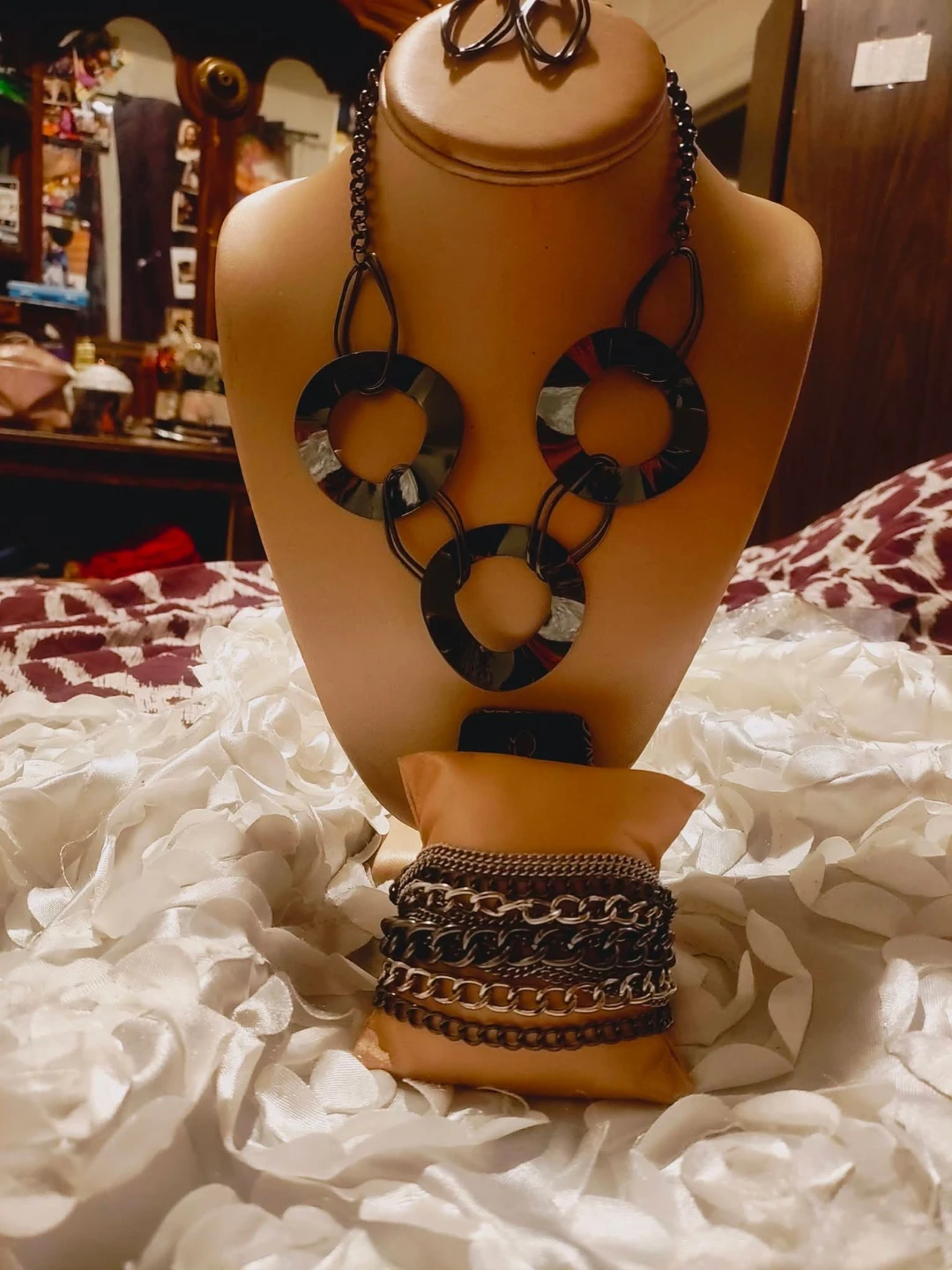 🏆 Gunmetal jewelry set Multi-Chain Bracelet and Necklace Set