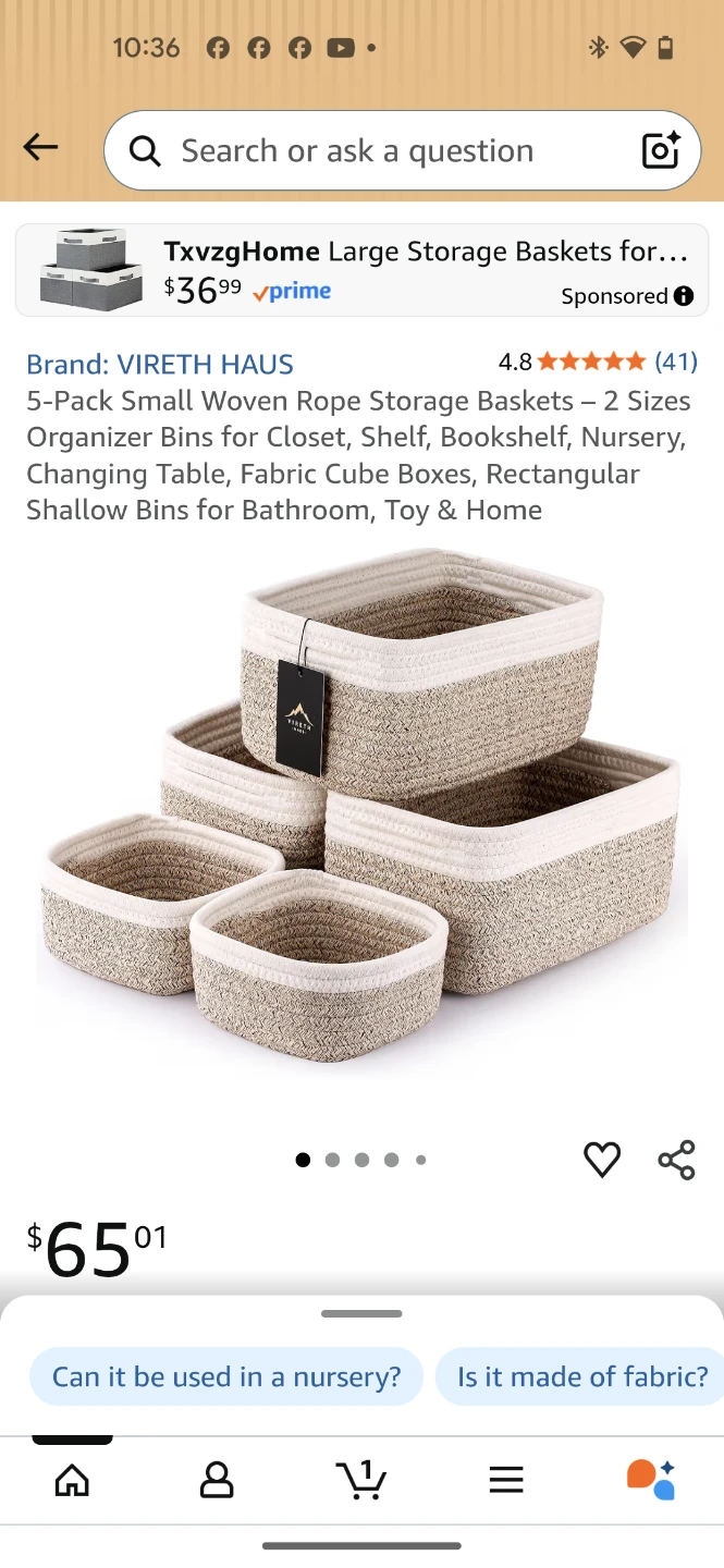 Vireth Haus 5-Pack Woven Rope Storage Baskets