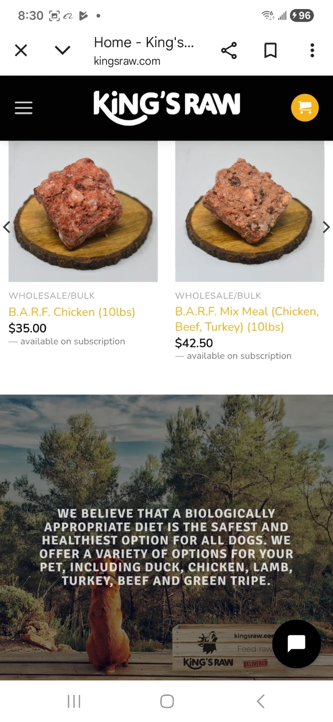 King's Raw B.A.R.F. Chicken Dog Food (10lbs)