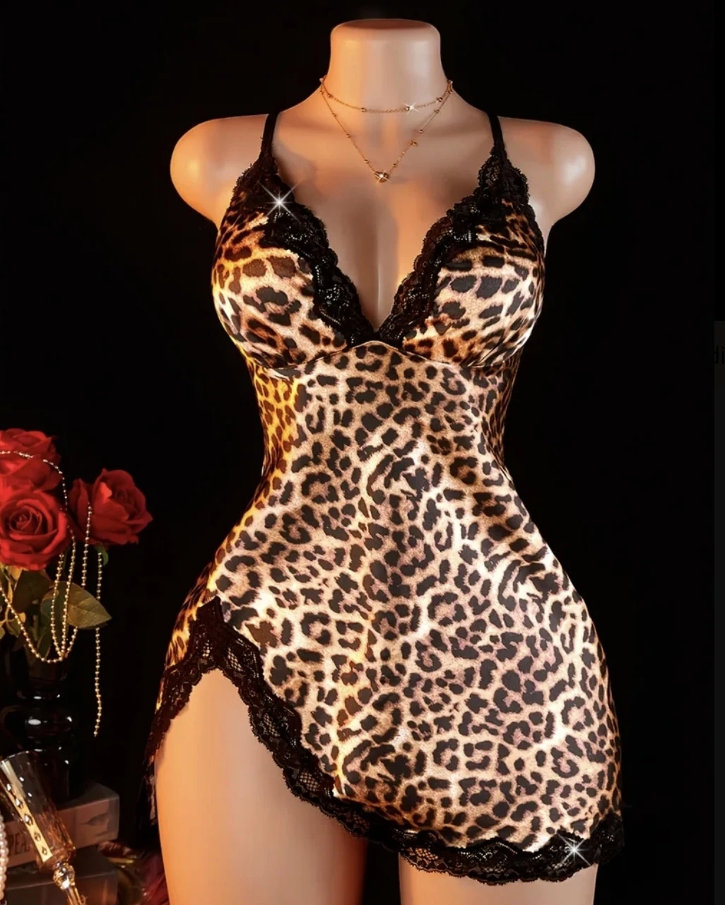 Cheetah/Leopard Print Lace Trim Chemise NEW Sleepwear Slip