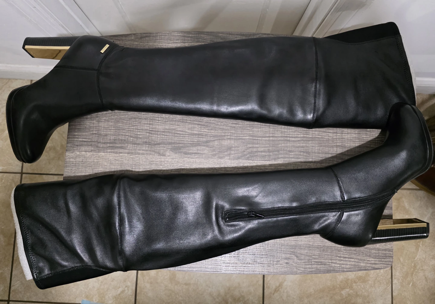 Calvin Klein  Black Leather Over-the-Knee Boots