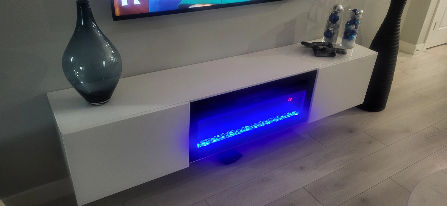 White Floating Media Console with Electric Fireplace - photo 2