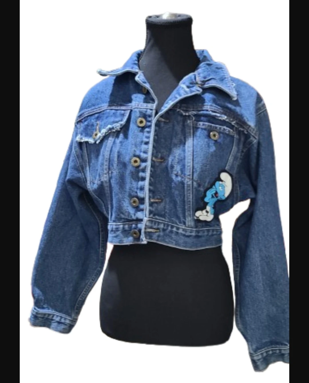 Denim Jacket with Smurf and Mushroom Graphic🥕