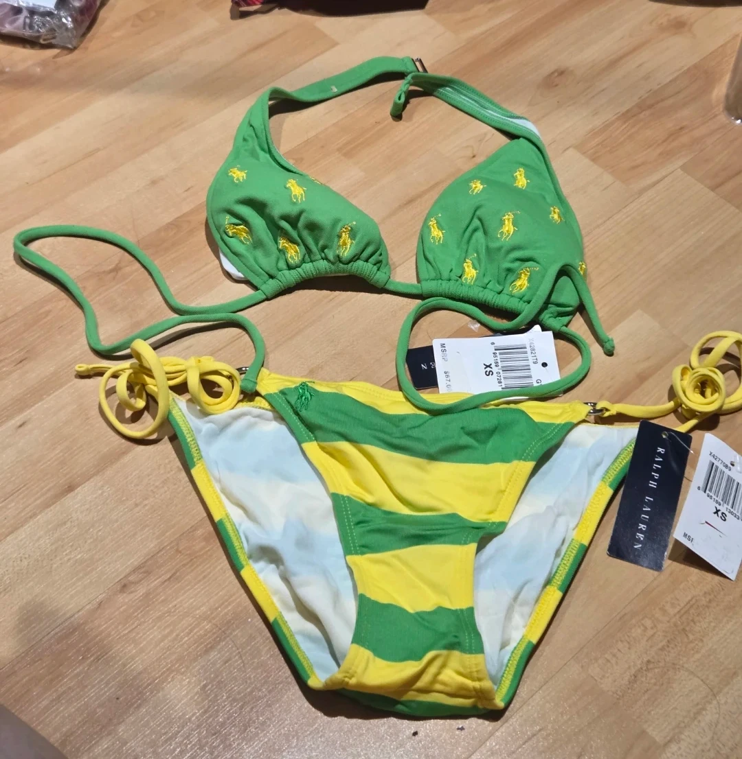 Ralph Lauren Bikini XS Green Yellow Polo Pony Stripe