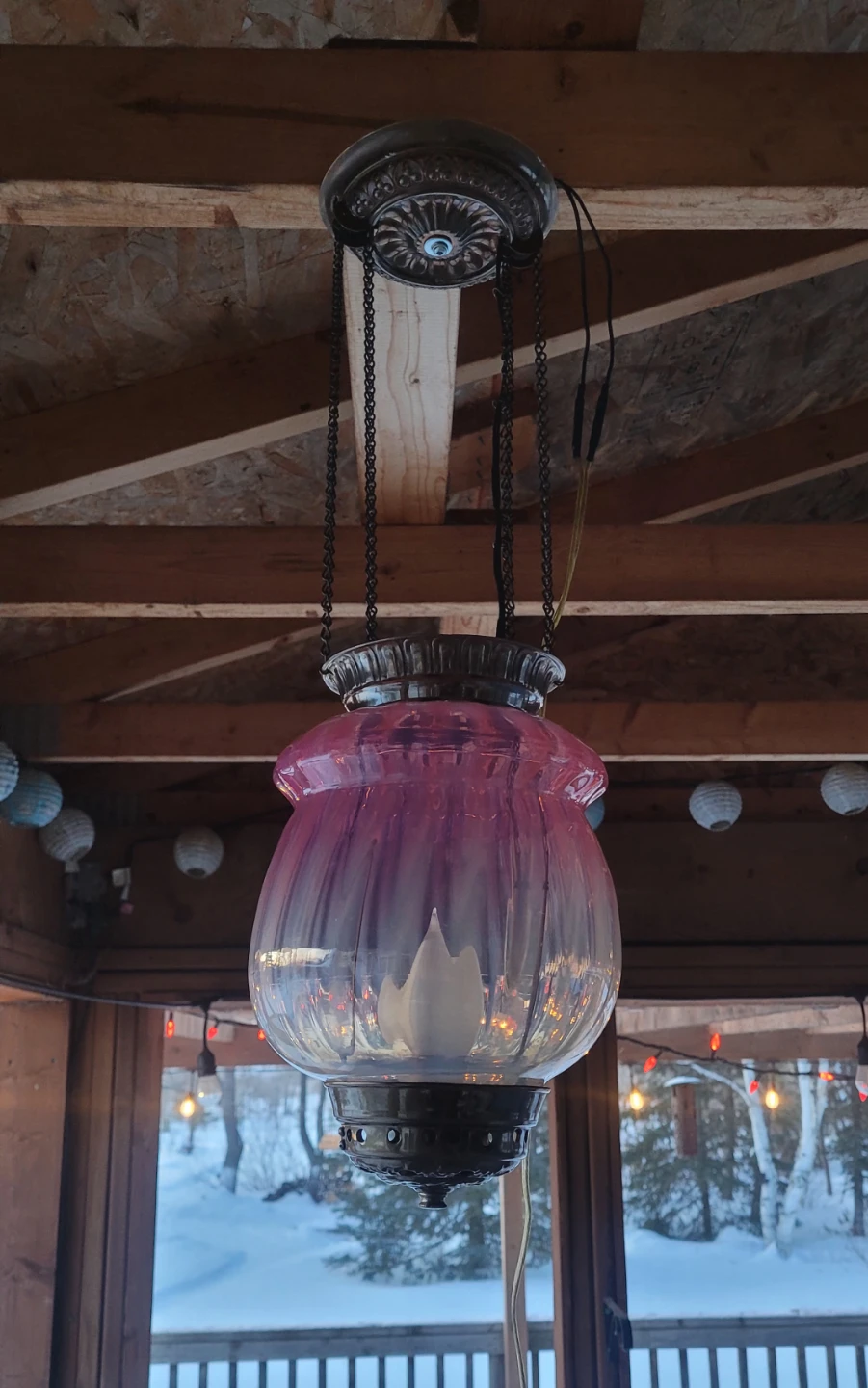 Cranberry Glass Hanging Swag Lamp - photo 2