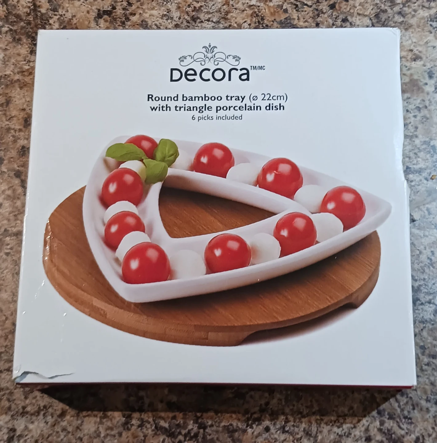🥕Decora Round Bamboo Tray with Triangle Porcelain Dish