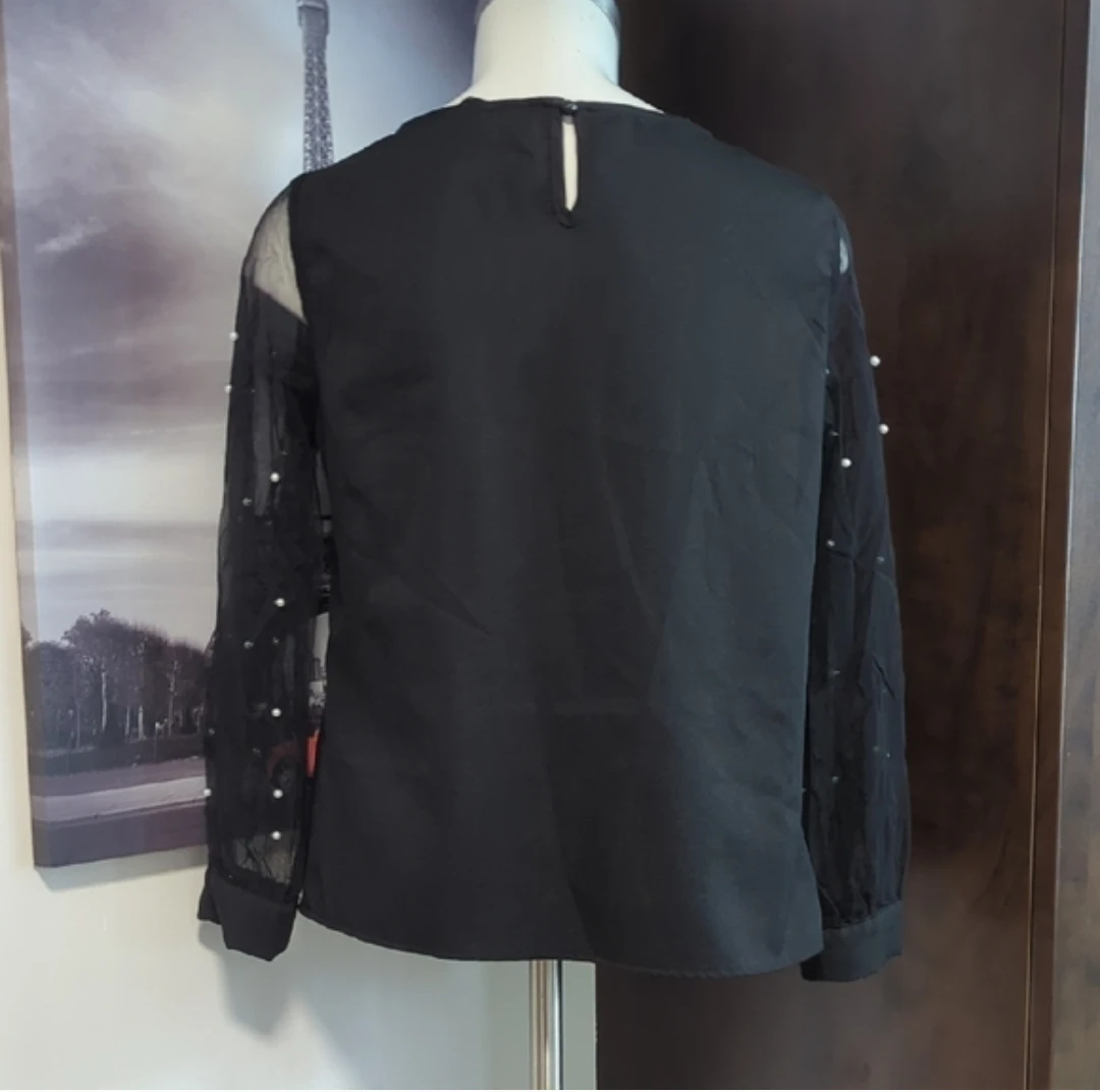 SHEIN Black Pearl Mesh Sleeve Top - Size S - photo 4