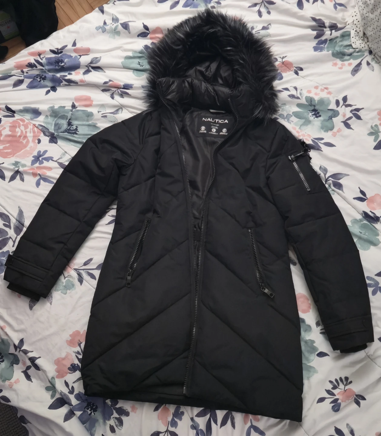 Nautica Black Puffer Coat with Fur Trimmed Hood - photo 5