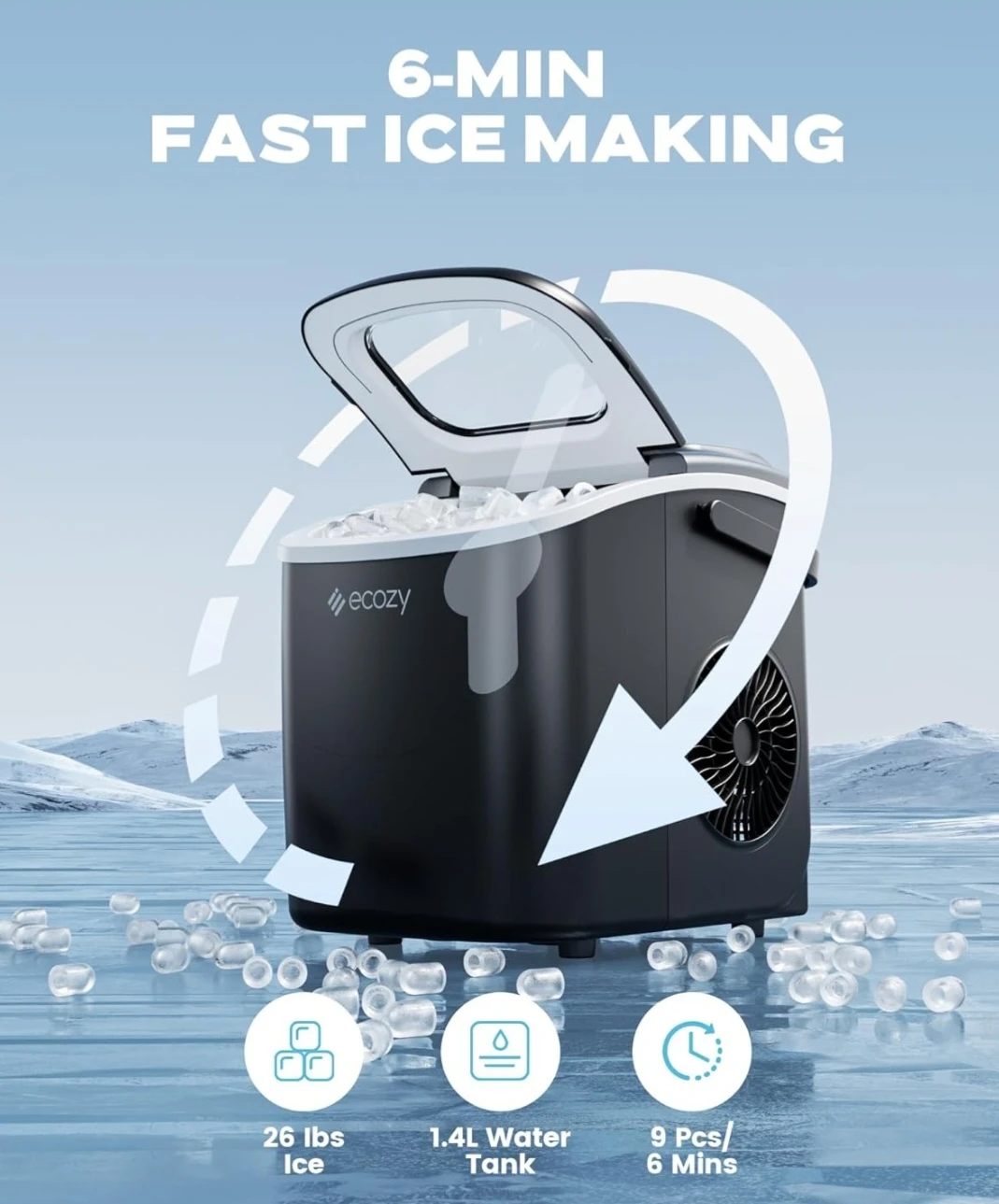 Ecozy Portable Ice Maker - Black - photo 2