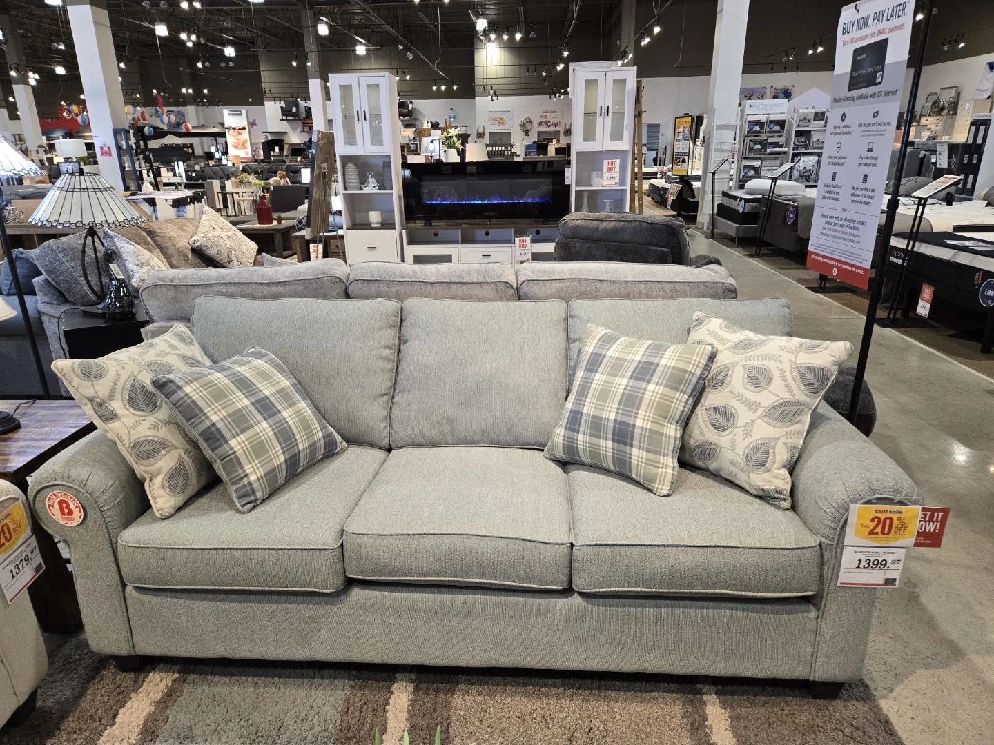 Aqua Fabric Sofa with Accent Pillows