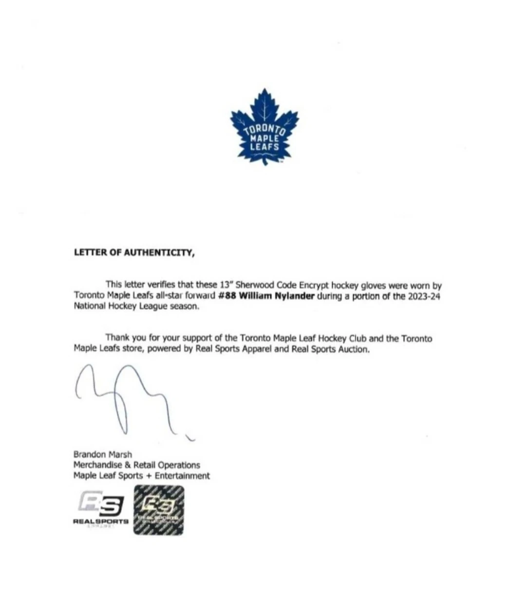 GAME WORN Hockey Gloves TORONTO Maple Leafs William Nylander COA - photo 2