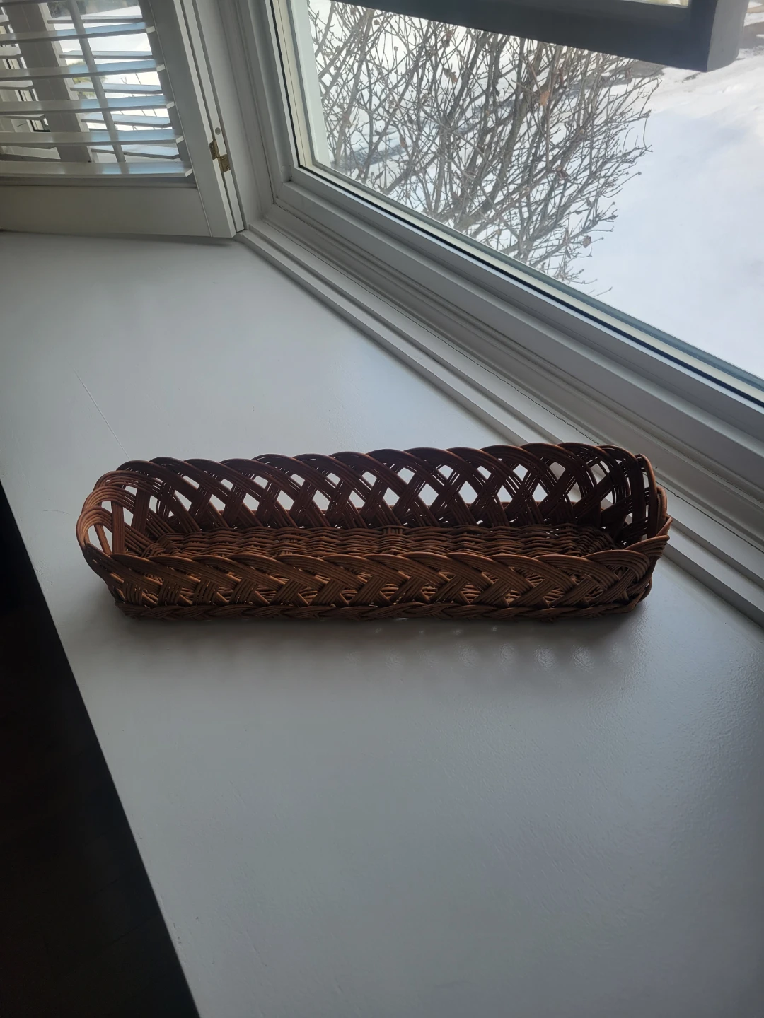 Long Brown Rustic Wicker Basket. Bread or Storage basket
