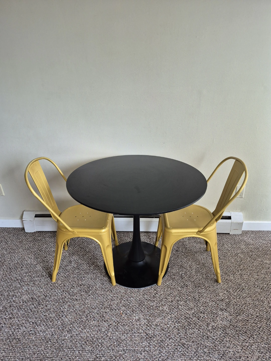 Round Black Table with 2 Yellow Metal Chairs - photo 2