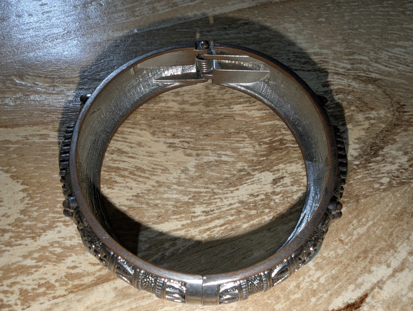 Silver Tone Bangle Bracelet with Turquoise Accents - photo 5