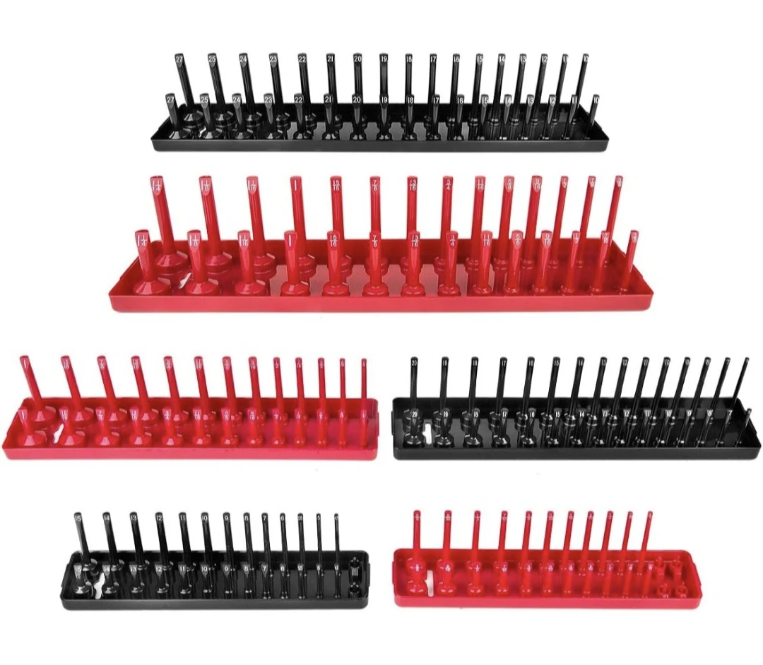 6PCS Socket Organizer Trays, Red SAE & Black Metric