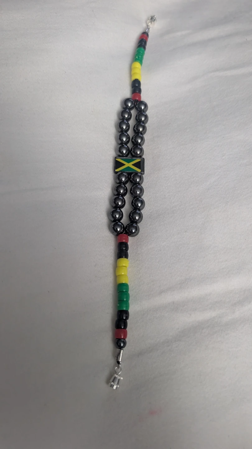 Beaded Bracelet with Jamaican Flag Charm