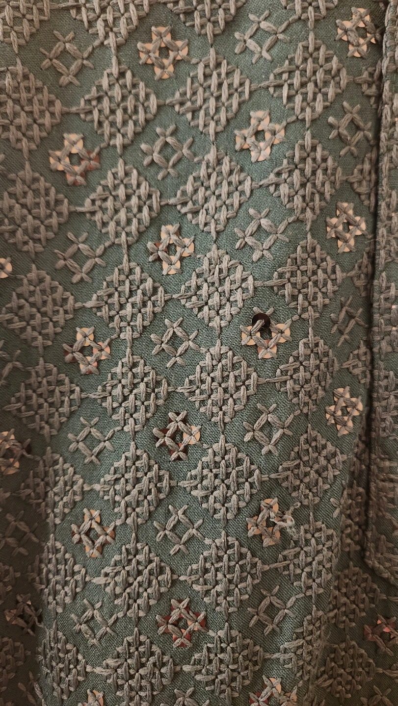 Green Embroidered Kurta and White Pajama Set - photo 2